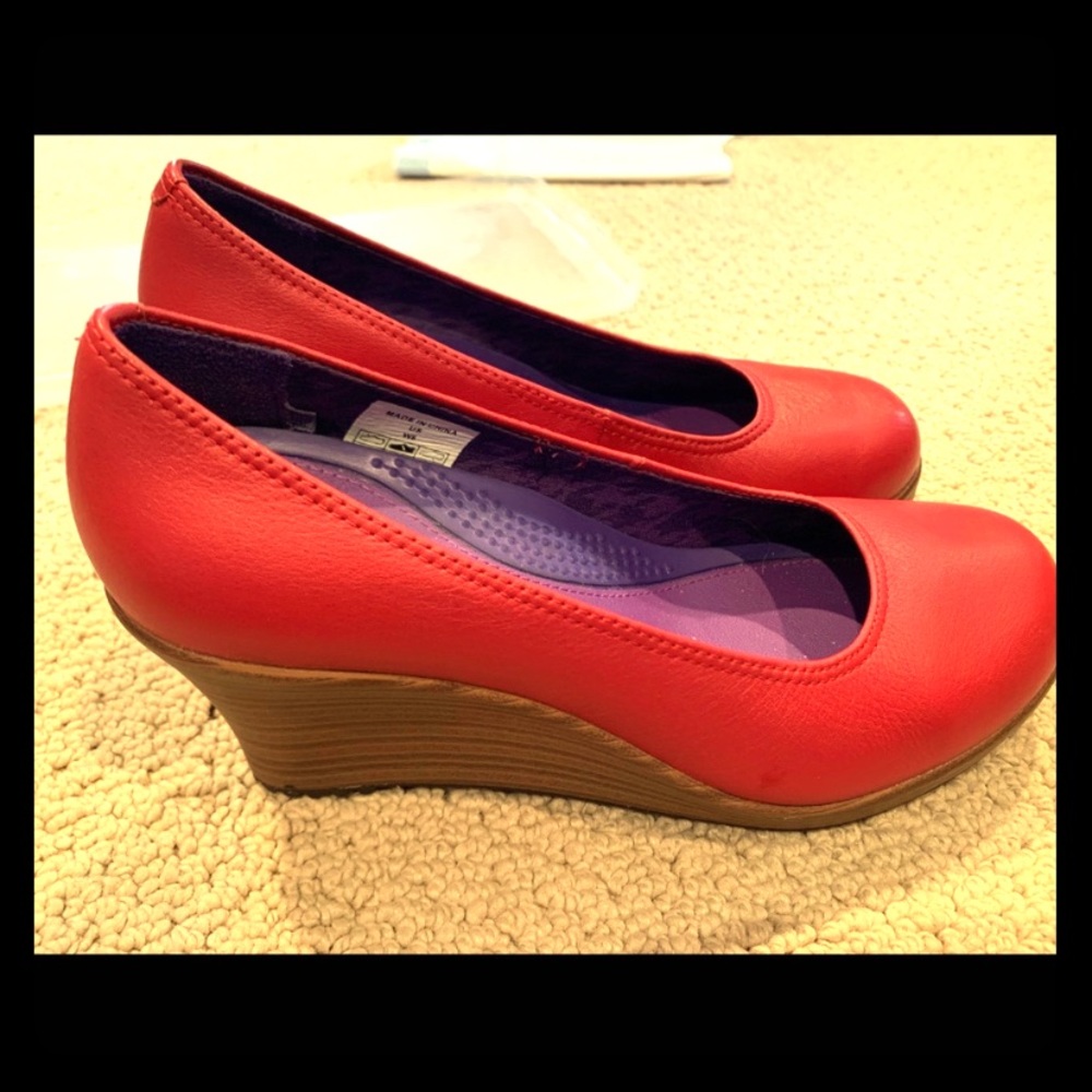 Red Crocs Wedges size 6